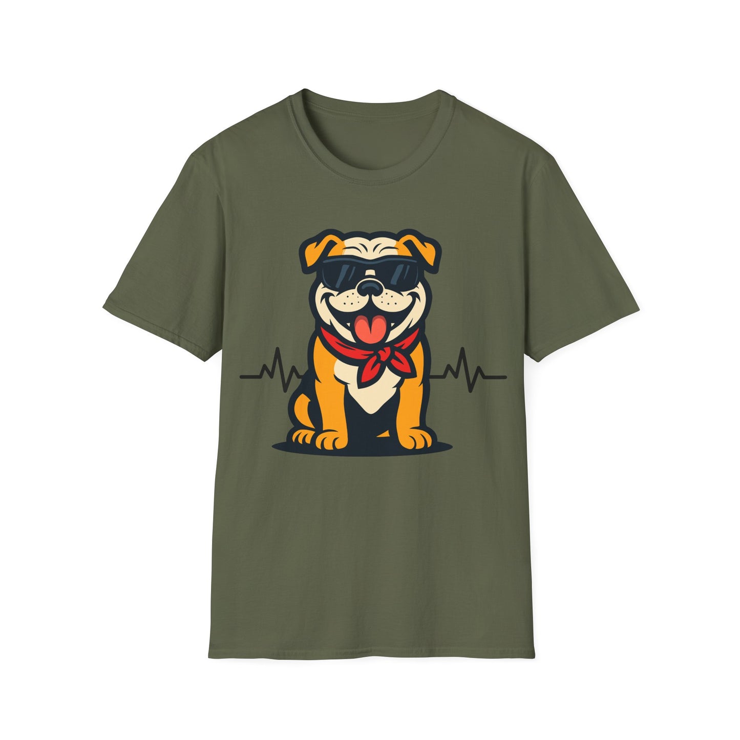 Bulldog With Heartbeat And Cool Sunglasses Dog Unisex T-Shirt