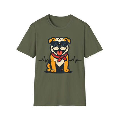 Bulldog With Heartbeat And Cool Sunglasses Dog Unisex T-Shirt