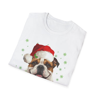 Christmas Bulldog in Santa Hat Unisex T-Shirt