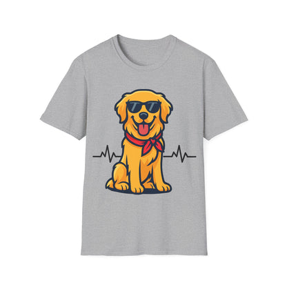 Golden Retriever With Heartbeat And Cool Sunglasses Dog Unisex T-Shirt