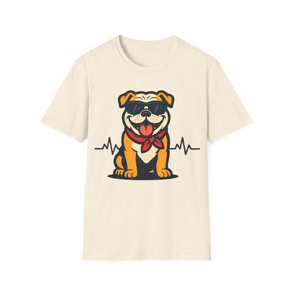 Bulldog With Heartbeat And Cool Sunglasses Dog Unisex T-Shirt