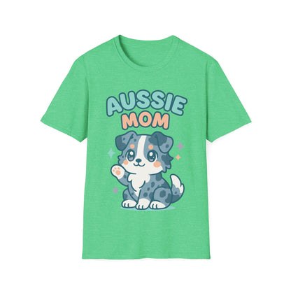 Aussie Mama Soft Cartoon Australian Shepherd Design Unisex T-Shirt