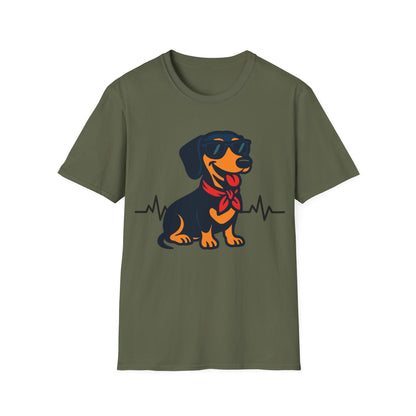 Dachshund With Heartbeat And Cool Sunglasses Dog Unisex T-Shirt