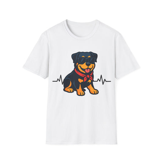 Rottweiler With Heartbeat And Cool Sunglasses Dog Unisex T-Shirt