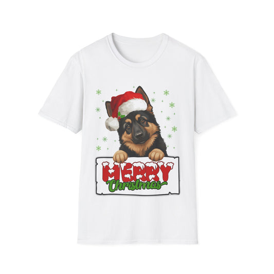 Merry Christmas Cute German Shepherd in Santa Hat Unisex T-Shirt