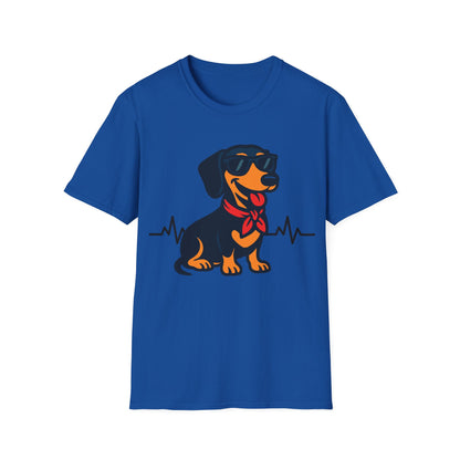 Dachshund With Heartbeat And Cool Sunglasses Dog Unisex T-Shirt