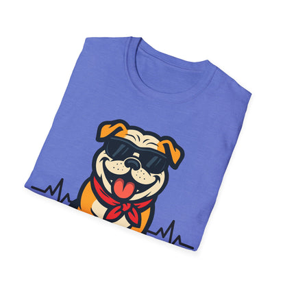 Bulldog With Heartbeat And Cool Sunglasses Dog Unisex T-Shirt