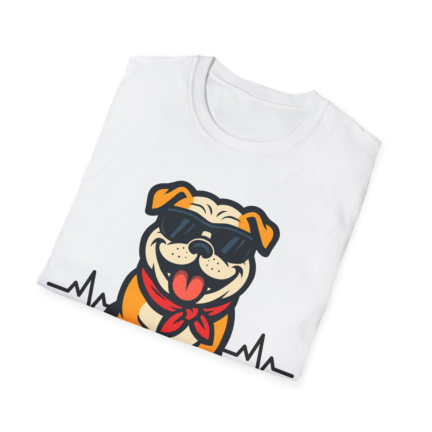Bulldog With Heartbeat And Cool Sunglasses Dog Unisex T-Shirt
