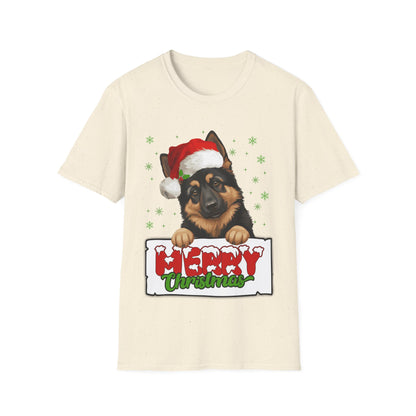 Merry Christmas Cute German Shepherd in Santa Hat Unisex T-Shirt