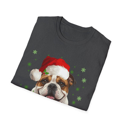 Christmas Bulldog in Santa Hat Unisex T-Shirt