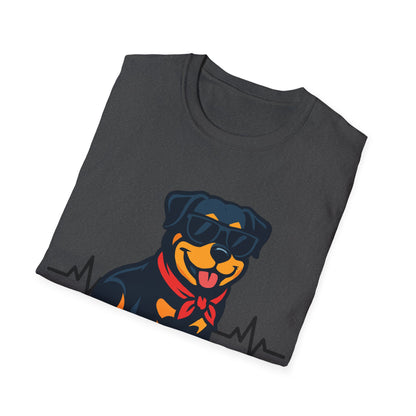 Rottweiler With Heartbeat And Cool Sunglasses Dog Unisex T-Shirt
