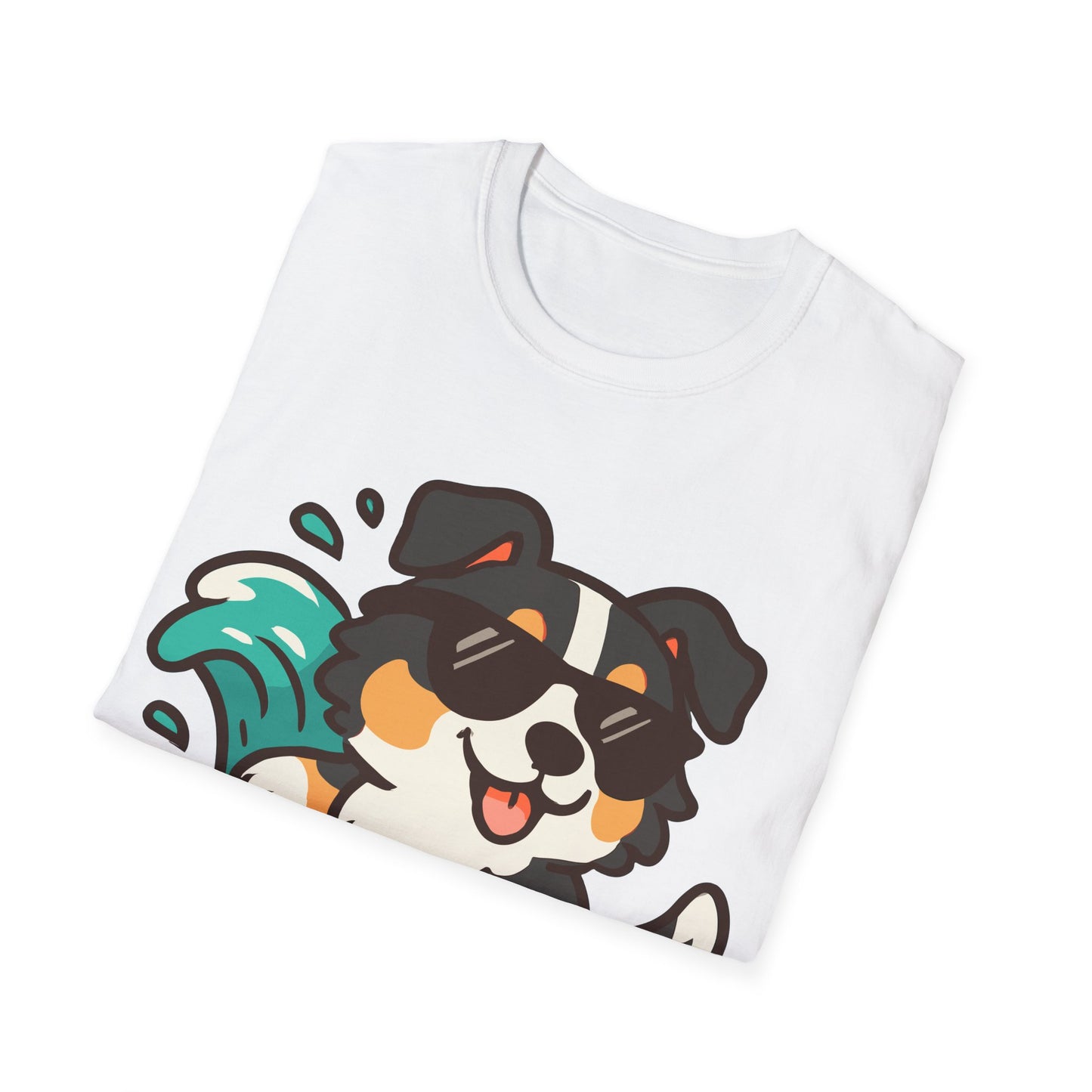 Australian Shepherd Surfer Unisex T-Shirt — Cute Lighthearted Dog Beach Tee