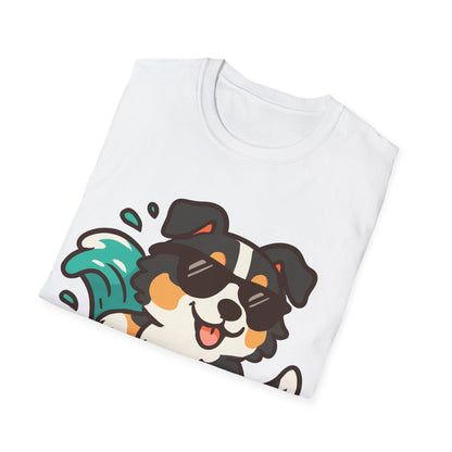 Australian Shepherd Surfer Unisex T-Shirt — Cute Lighthearted Dog Beach Tee