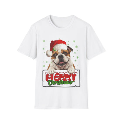 Christmas Bulldog in Santa Hat Unisex T-Shirt