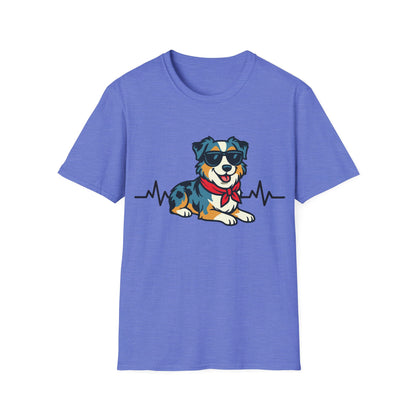 Australian Shepherd With Heartbeat And Cool Sunglasses Dog Unisex T-Shirt