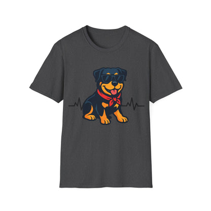 Rottweiler With Heartbeat And Cool Sunglasses Dog Unisex T-Shirt