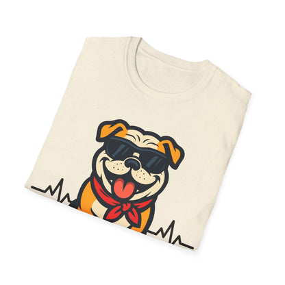 Bulldog With Heartbeat And Cool Sunglasses Dog Unisex T-Shirt