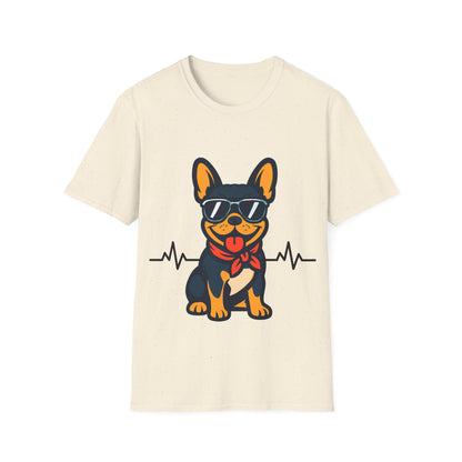 French Bulldog With Heartbeat And Cool Sunglasses Dog Unisex T-Shirt