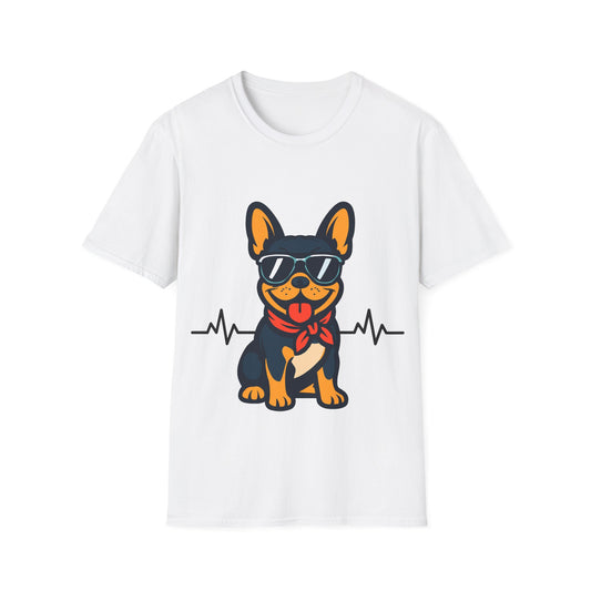 French Bulldog With Heartbeat And Cool Sunglasses Dog Unisex T-Shirt