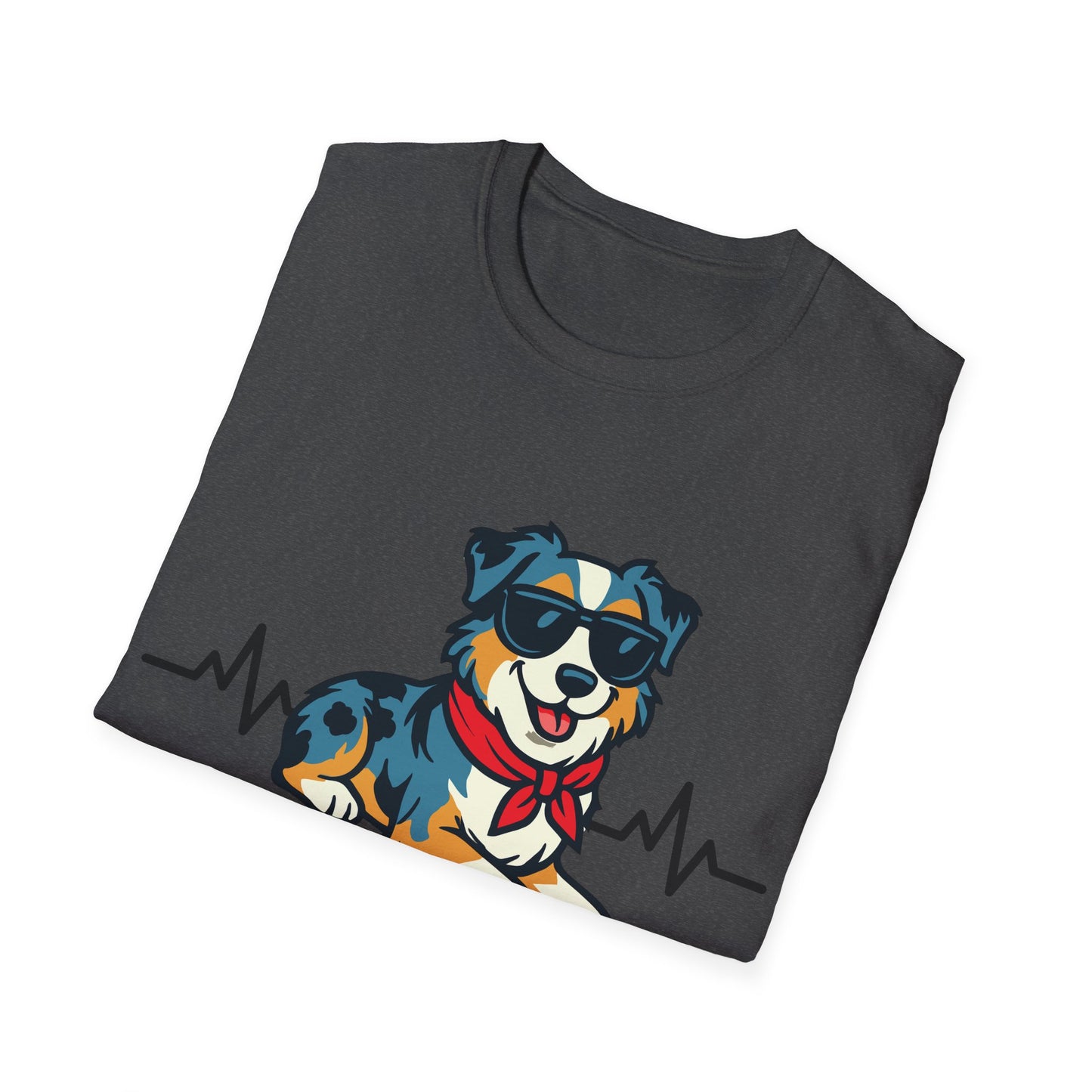 Australian Shepherd With Heartbeat And Cool Sunglasses Dog Unisex T-Shirt