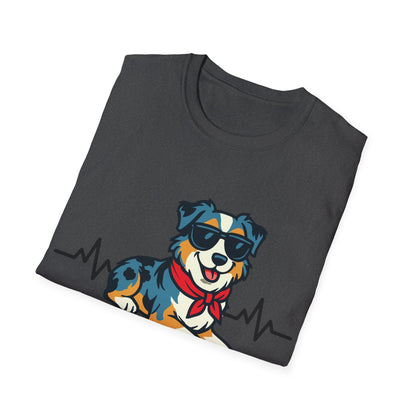 Australian Shepherd With Heartbeat And Cool Sunglasses Dog Unisex T-Shirt