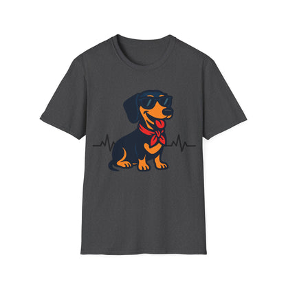 Dachshund With Heartbeat And Cool Sunglasses Dog Unisex T-Shirt