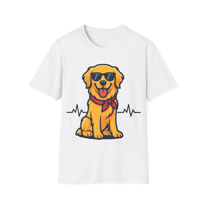 Golden Retriever With Heartbeat And Cool Sunglasses Dog Unisex T-Shirt