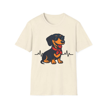 Dachshund With Heartbeat And Cool Sunglasses Dog Unisex T-Shirt