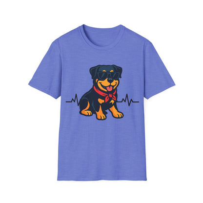 Rottweiler With Heartbeat And Cool Sunglasses Dog Unisex T-Shirt