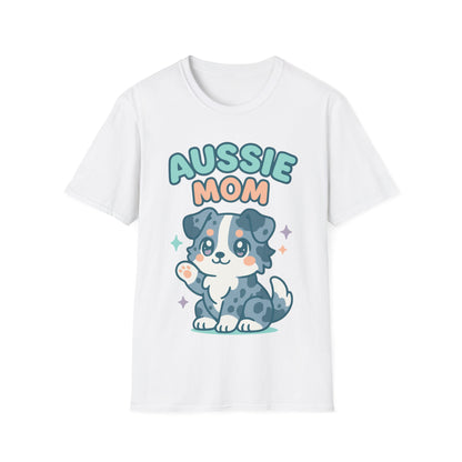 Aussie Mama Soft Cartoon Australian Shepherd Design Unisex T-Shirt