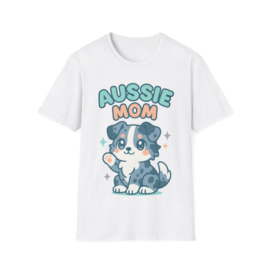 Aussie Mama Soft Cartoon Australian Shepherd Design Unisex T-Shirt