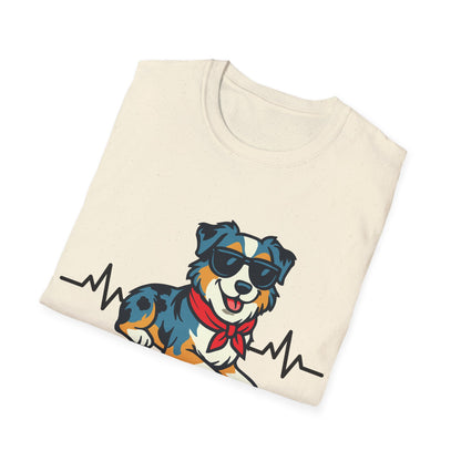 Australian Shepherd With Heartbeat And Cool Sunglasses Dog Unisex T-Shirt