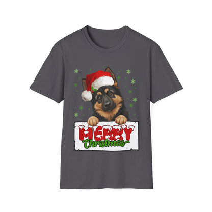 Merry Christmas Cute German Shepherd in Santa Hat Unisex T-Shirt