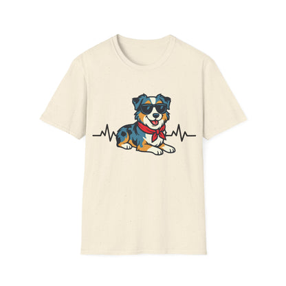 Australian Shepherd With Heartbeat And Cool Sunglasses Dog Unisex T-Shirt