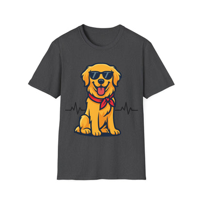 Golden Retriever With Heartbeat And Cool Sunglasses Dog Unisex T-Shirt